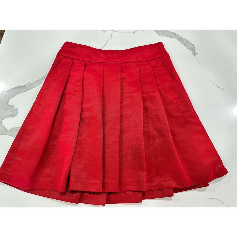 Ann Taylor Factory Red Pleated Mini Skirt Petite 0P A-Line Faille Holiday Party